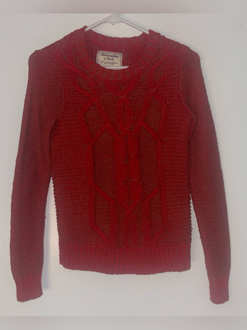 Abercrombie & Fitch Red Cable-Knit Crew Sweater